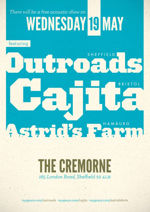 Poster für Konzert von Outroads, Cajita und Astrid’s Farm