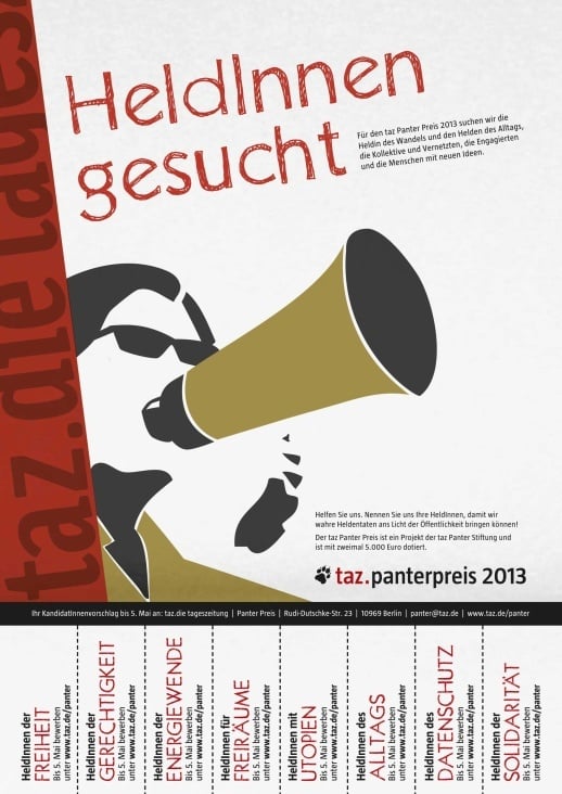 taz Panterpreis-Anzeige und Plakat