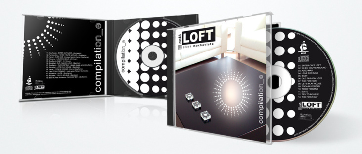 Diseño de estuche CD COMPILATION ONE, para CAFÉ LOFT coffee lounge