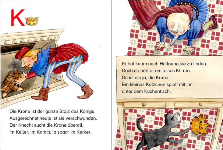 ABC-Buch, K wie Kamin, König, Katze