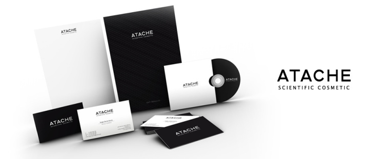 Diseño de logotipo y papelería comercial de la firma de cosmética internacional ATACHE s.a.