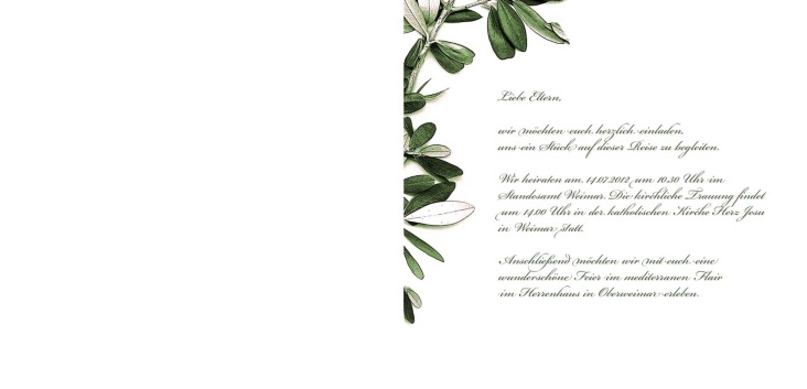 Einladungskarte Olivenzweige Innenseite