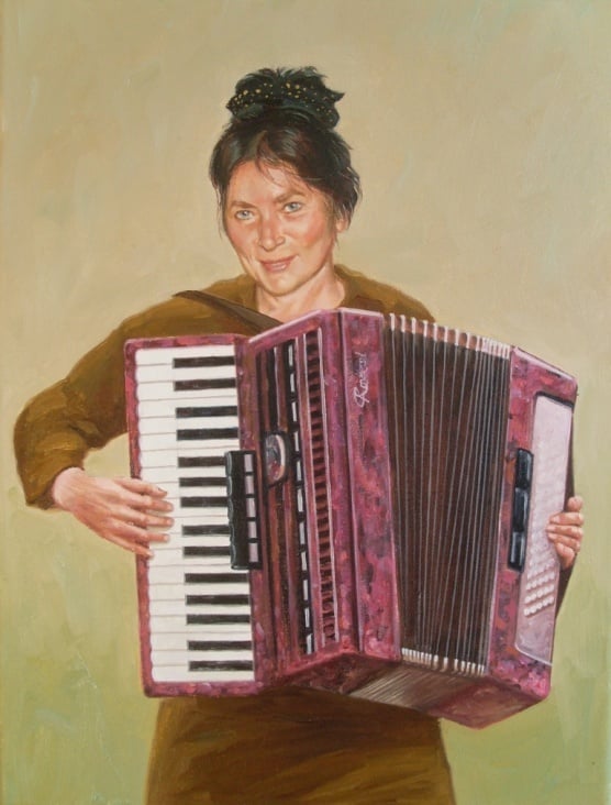Akkordeonspielerin Öl auf Leinwand, 40×30 cm