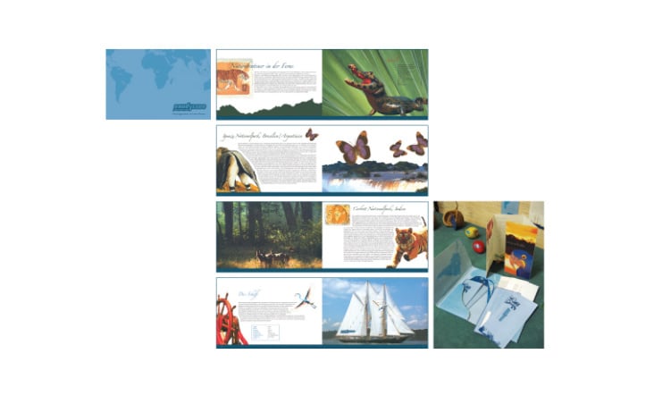eaudyssee – Dschungelreisen auf dem Wasser. Logo, Corporate Design, Image-Broschüre, Flyer und Reiseunterlagen.