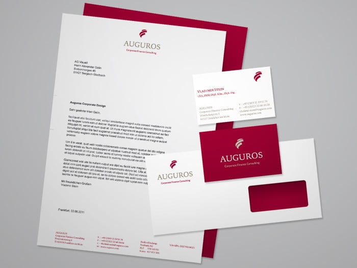 Corporate Design für Auguros (Unternehmensberatung) – Geschäftsausstattung: Briefbogen, Visitenkarte, Umschlag