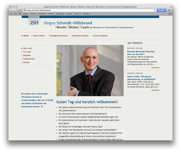 Website von Jürgen Schmidt-Hillebrand, Berater | Mentor | Coach (Webdesign)