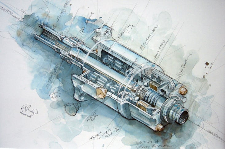 Rotary Actuator in pencil and watercolour