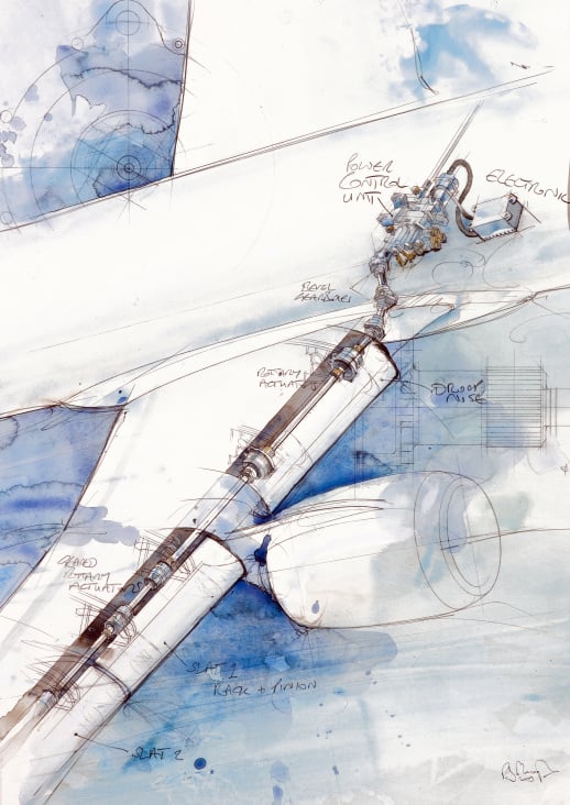 Aerospace, pencil and watercolour