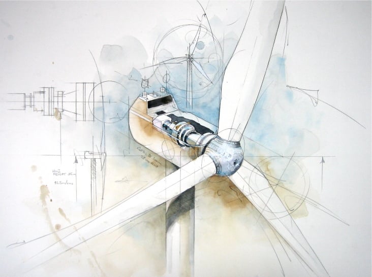 wind energie, pencil and watercolour