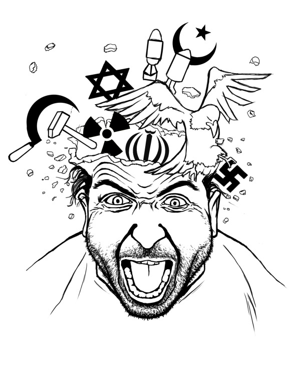 Karrikatur zu den Erfindungen des Menschen
