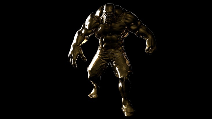 Characterdesign für eine goldene Hulkfigur