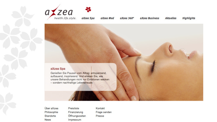 Website: Spa axzea im Marriott, komplettes Projekt
