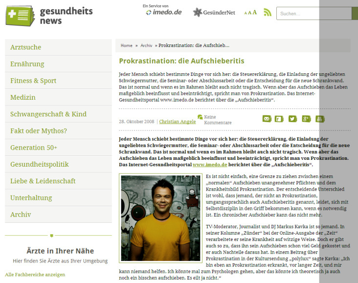 imedo Gesundheitsnews: Redaktion, Konzeption, Bilder, Videos, Vor-Ort-Reportagen, Interviews