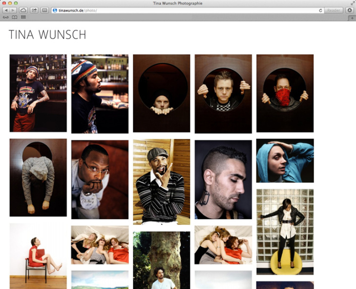 Wordpress Webseite Tina Wunsch Photo. Zum Einsatz kommen die JavaScript PlugIns Isotope und die Colorbox.