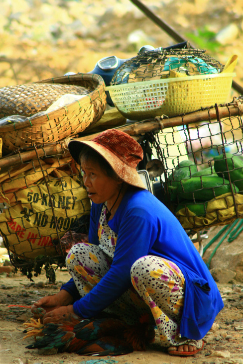 vietnamese woman with a chicken