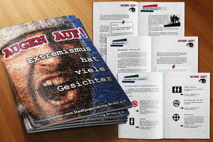 Aufklärungsbroschüre zum Thema „Extremismus“, herausgegeben vom Stadtjugendring Brühl, Format DIN A5 und Webversion