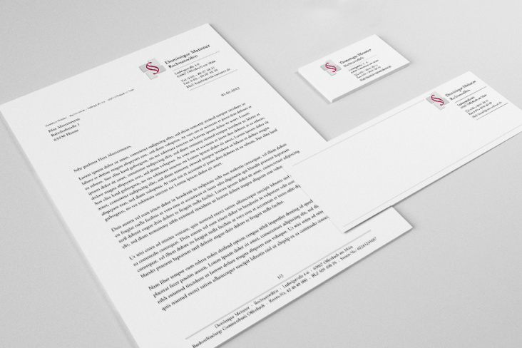 Büroausstattung für Anwaltskanzlei, Briefbogen, Visitenkarten und Kurzbrief –  inklusive Logoentwicklung