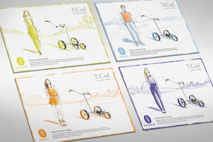Frühjahrskampagne mit Sedcards als Werbeträger, Printanzeigen- und Onlinekampagne (Illustrator: M. Rautenberg)