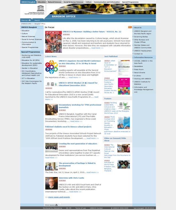 UNESCO Bangkok Webseite 2007 – Ende 2010 – UTF8 Umstellung, Updates, neue Struktur, DAM, …
