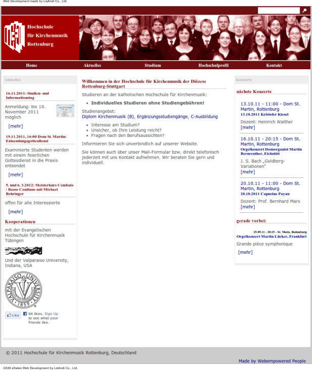 Hochschule fuer Kirchenmusik Rottenburg 2008 – heute – Eine Webseite die auch von einem nicht Programmer gemanagt werden kann,