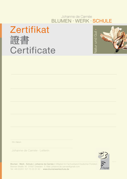 Zertifikat, Vorderseite 4 fbg.