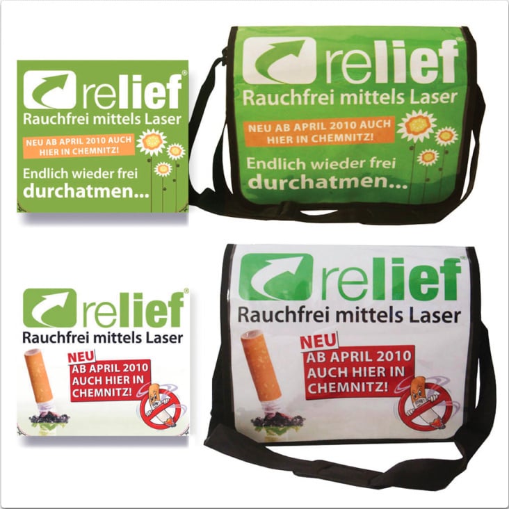 Verschiedene Werbeartikel für relief Deutschland
