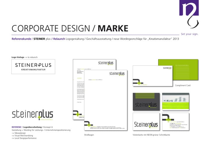 Relaunch Corporate Design & Logo, STEINER plus, Messedesign