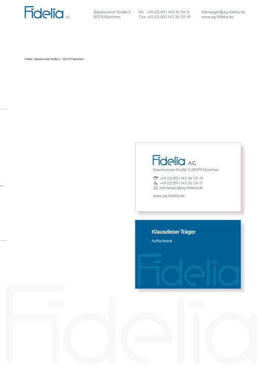 Fidelia Logo, Briefpapier und Visitenkarten