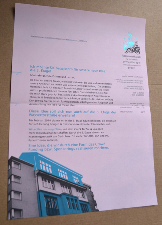 Kundenbrief für Fundingprojekt der Körperwerkstatt Kreuzberg