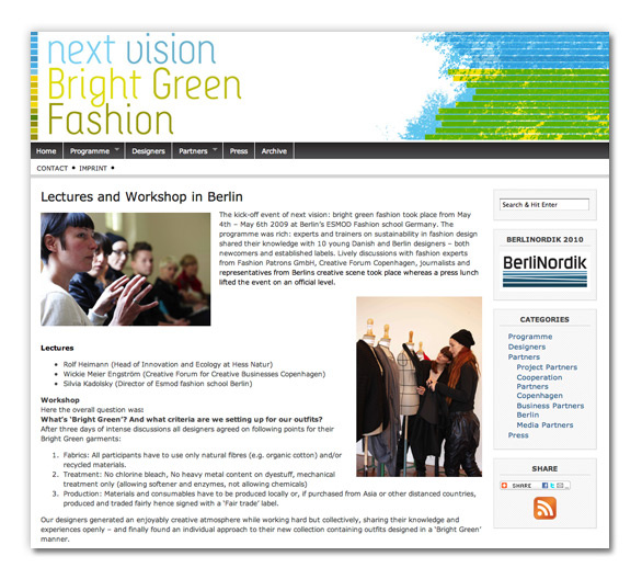 Webdesign Bright Green Fashion für Create Berlin e.V.