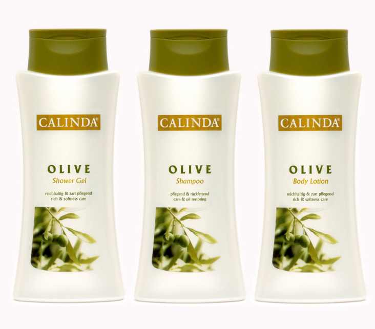 No-Label Etiketten für Pflegeserie – Olive Shower Gel, Shampoo, Body Lotion