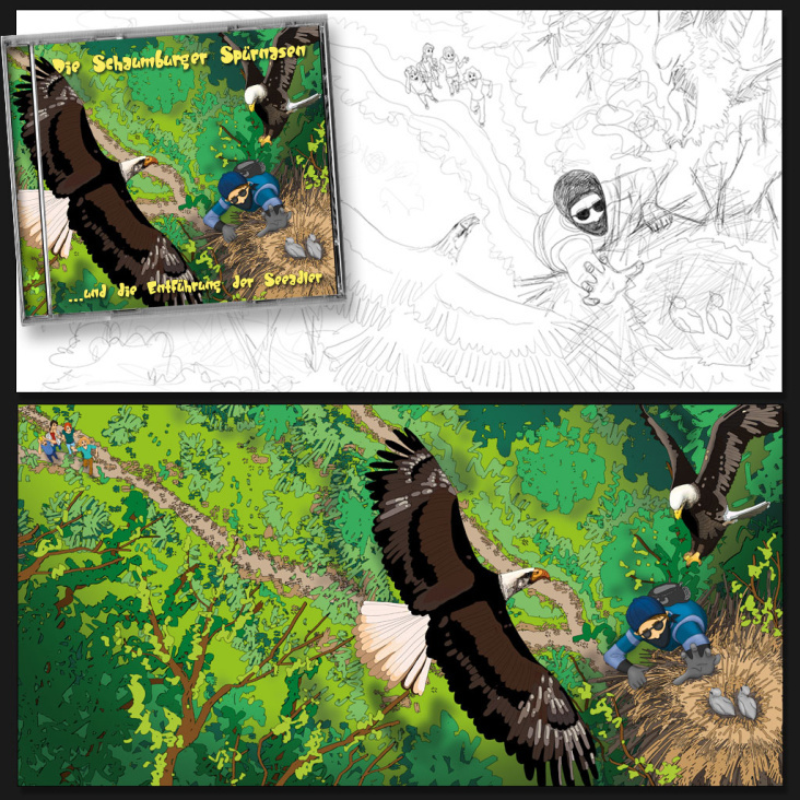 Illustration CD-Cover „Schaumburger Spürnasen und die Entführung der Seeadler“