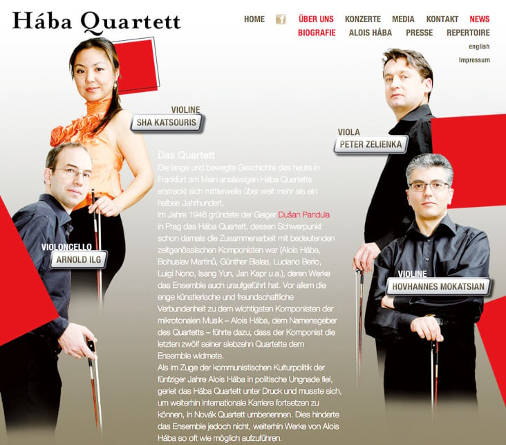 Hába Quartett / Webpräsenz des Hába-Quartetts