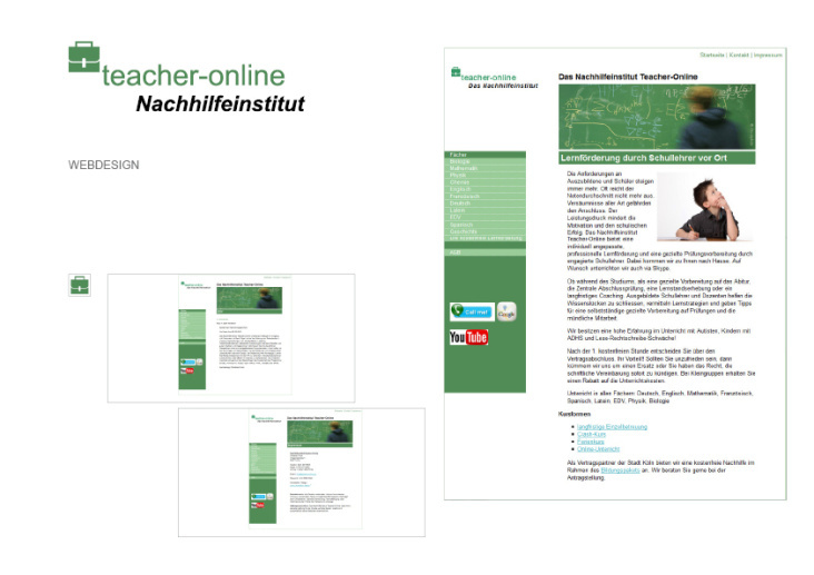 Nachhilfeinstitut Teacher-Online, Webdesign