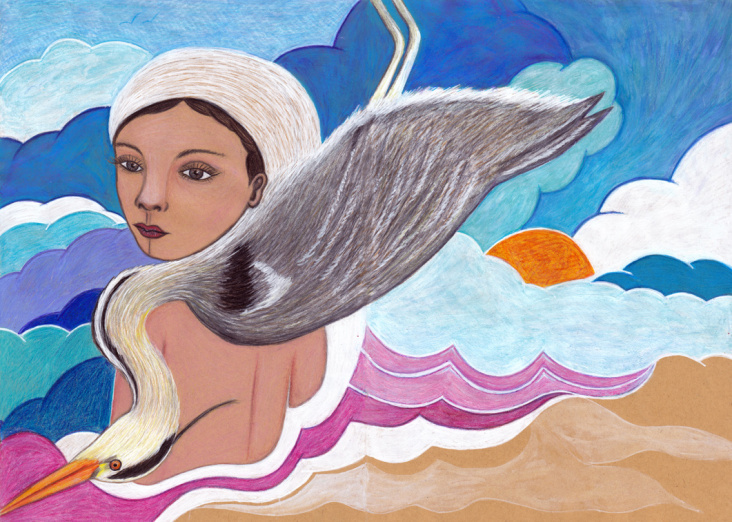 frau mit reiher . finkpink 2014