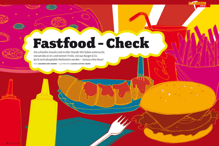 Fast Food, Illustration und Layout für healthy living