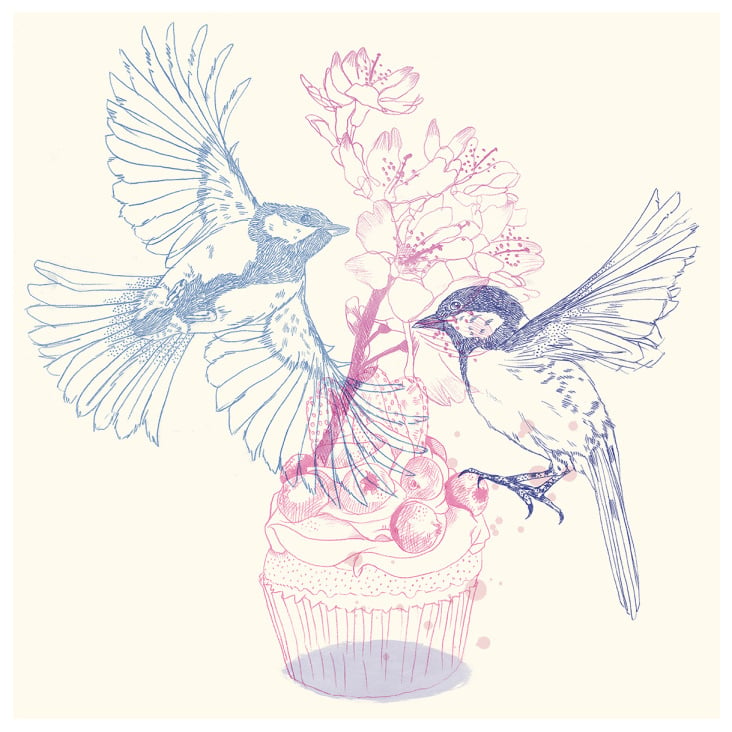 Birds, Cake & Flowers 01