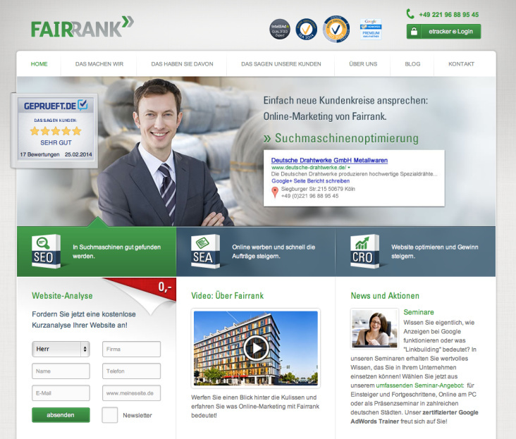 Website Fairrank, Spezialist für Online Marketing