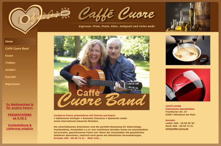 Webdesign für Caffe Cuore