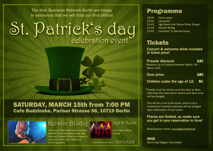 Flyer for Irish Business Network Berlin St. Patrick’s day celebration