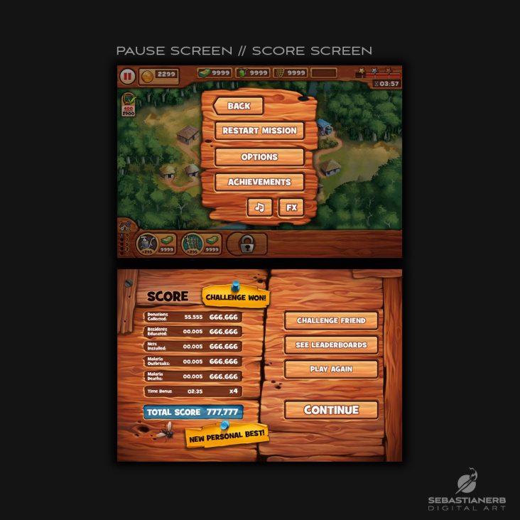 Pause Menu & Score Screen