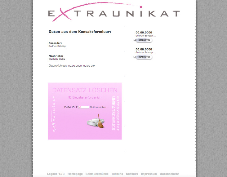 Hompepage für EXTRAUNIKAT – CMS E-Mail-Verwaltung/Bearbeitung
