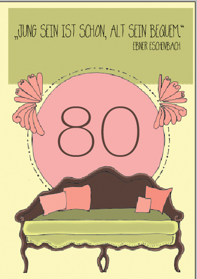 Geburtstagskarte, Sofa, 80, in Zusammenarbeit mit dem Grätz-Verlag