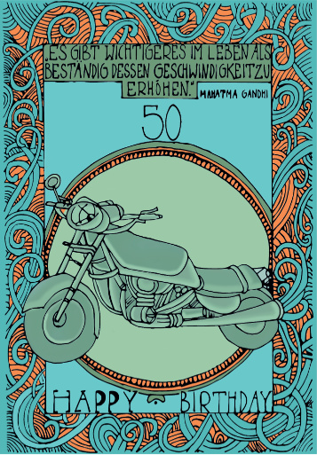Geburtstagskarte, Motorrad, 50
