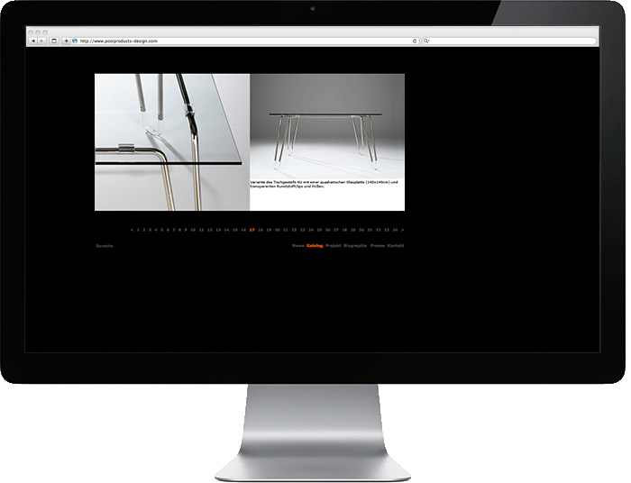 Website des Designbüro Pool products, Berlin/Toulouse.  Design und Programmierung