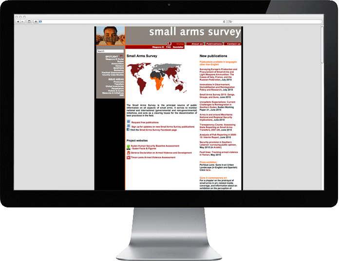Website der OMG Small Arms Survey, Genf  Design und Programmierung