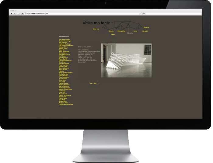 Website der Galerie Visite ma Tente, Berlin.  Design und Programmierung