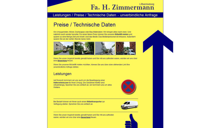 Website Liftvermietung H. Zimmermann