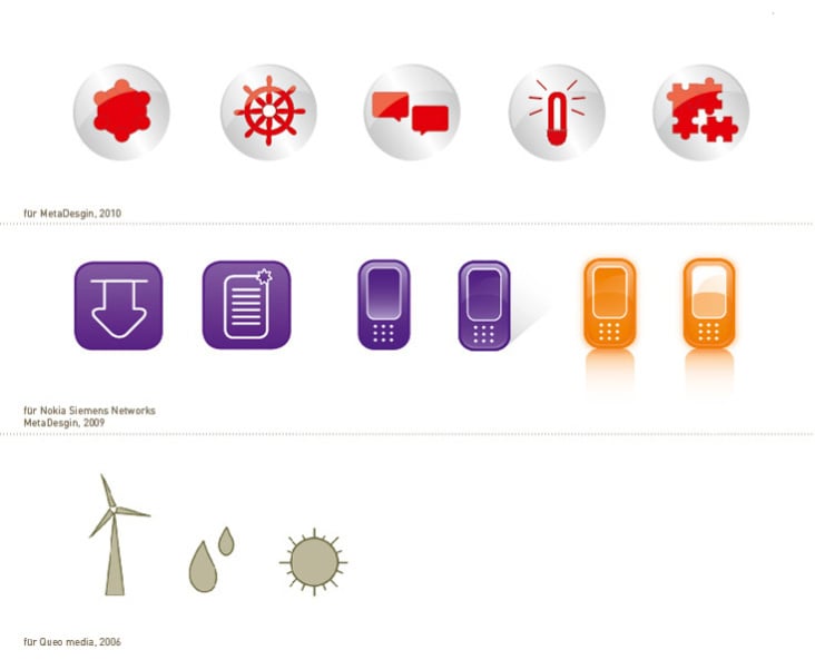 Piktogramme für MetaDesign (2009/2010) und für queo media (2006)