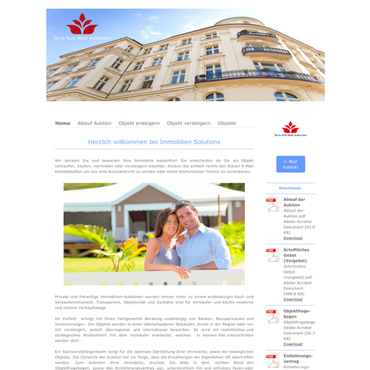 Erster Webauftritt für Immobilienmakler: Delivery: Webdesign/Bildrecherche/Textgestaltung/Broschüre/Flyer/Visitenkarte